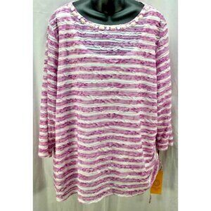 Ruby Rd Woman Top 2X Pink Stripe Tunic Women New